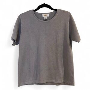 Talbots Petites 100% Silk Gray Short Sleeve Women’s M Knit Top Quiet Luxury